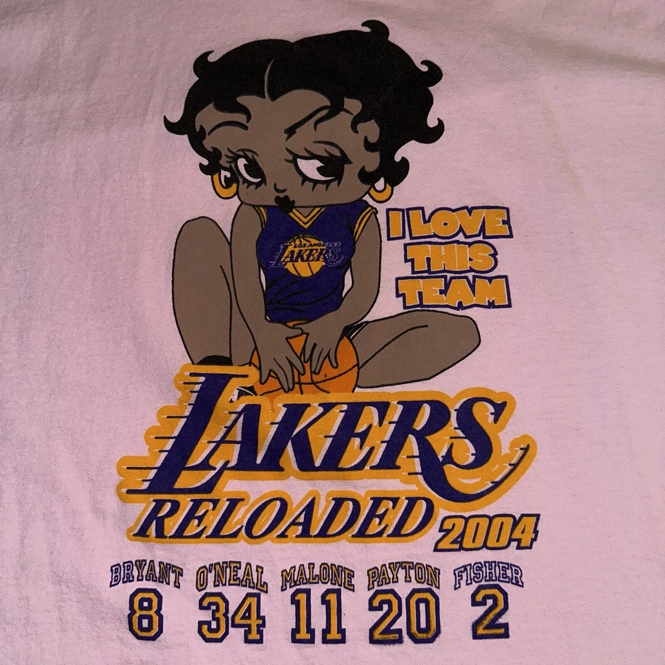 Camiseta Vintage Rosa Betty Boop 2004 LA Lakers Recargada Talla Grande Kobe Shaq Foto 4 de 4