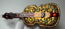 Large 5.5" Gold Jeweled Violin Glass Christmas Tree Ornament - Musician Gift
