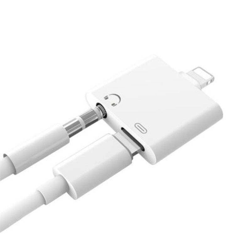 2 In 1 Headphone Audio And Charger Adapter For Iphone X / 8 Plus 7 White audio C