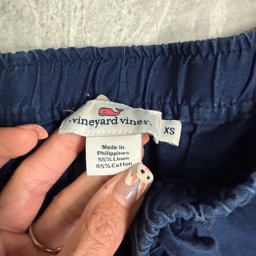 Pantalones Cortos Vineyard Vines Azul Marino Lino con Bordado Geométrico Rosa Talla XS - Imagen 6 de 6