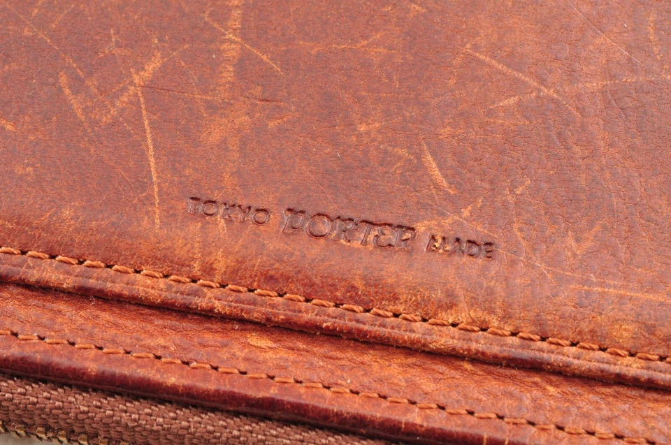 Bolso Porter Yoshida Remojo Doble Plegable Largo Cuero Logotipo Forma de L Cremallera #2571 Foto 4 de 4