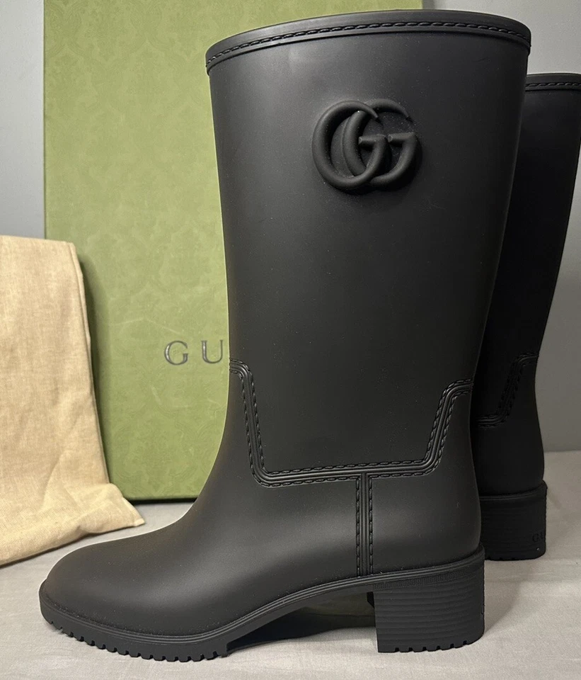 Auténticas botas de lluvia de goma Gucci Double G negras para mujer talla 39 (US 9) Foto 3 de 4