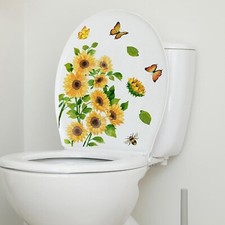 Sunflower Butterfly Bathroom Toilet Sticker Self-Adhesive Waterproof PVC Wall...