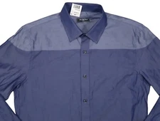NWT SAKS FIFTH AVENUE MODERN SLIM CHAMBRAY MEN LARGE INDIGO LONG SLEEVE SHIRT LS