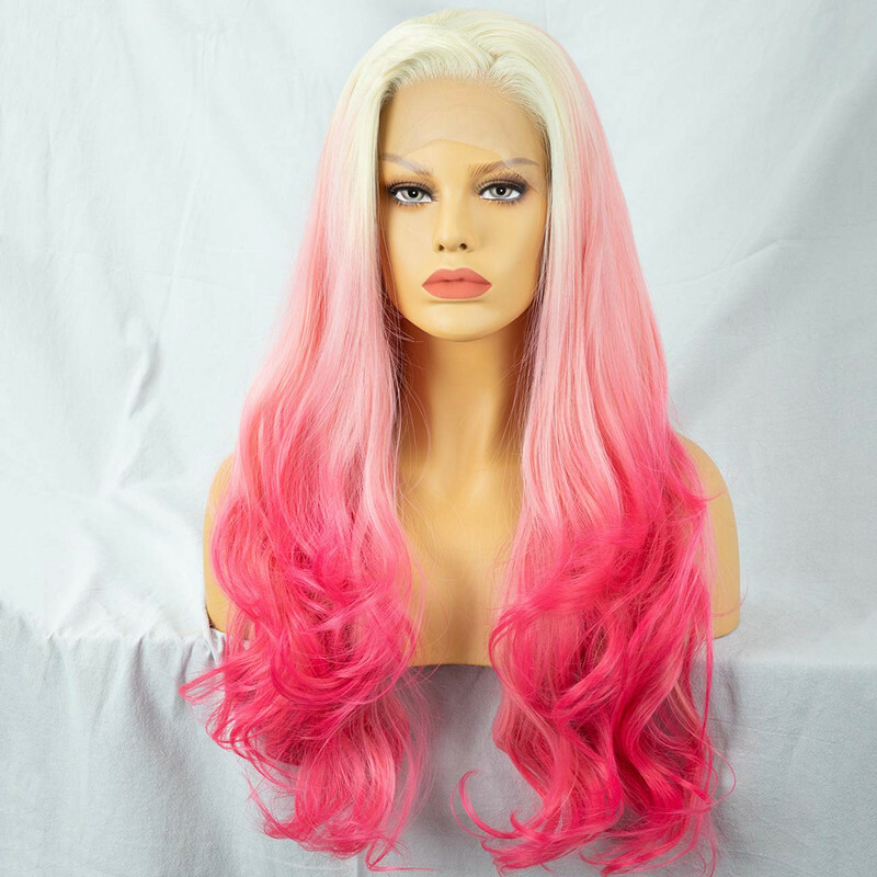 613 Blonde Ombre Pink 13×2.5 Lace Front Wig 3 Tone Synthetic  display picture 1