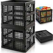 2 Pack 18L Black Square Milk Crates Collapsible Plastic Tote Bins