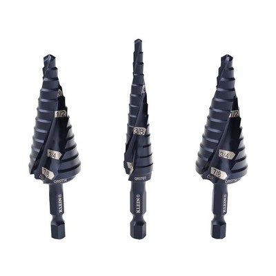 Klein Tools QRST2S Step Drill Bit Set, Quick-Release, Double Fluted, 3 Pc.