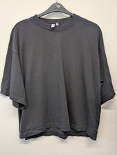 & Other Stories Black Oversized Boxy Slight Crop  T Shirt Wide Half Sleeves UK L