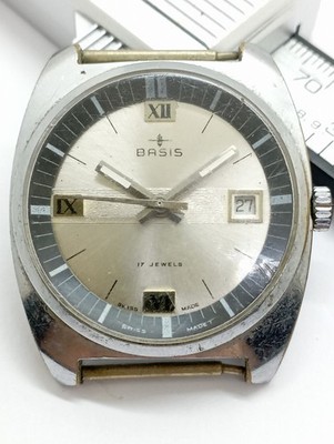 Vintage Beautiful BASIS watch Cal. EB 8800 with 17 Jewels Swiss Hands  For Parts