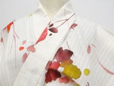 JAPANESE KIMONO YUKATA OFF-WHITE 161.5cm 5 ft 4 in COTTON EE7805