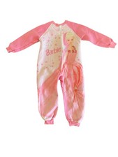 Vintage Barbie Pajamas Girls 6 Pink Fleece Zip One Piece Sleeper Made USA 90s