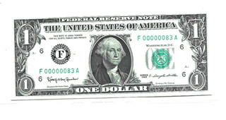 Very Low Serial Number SERIES 1963 $1 Bill F 00000083 A