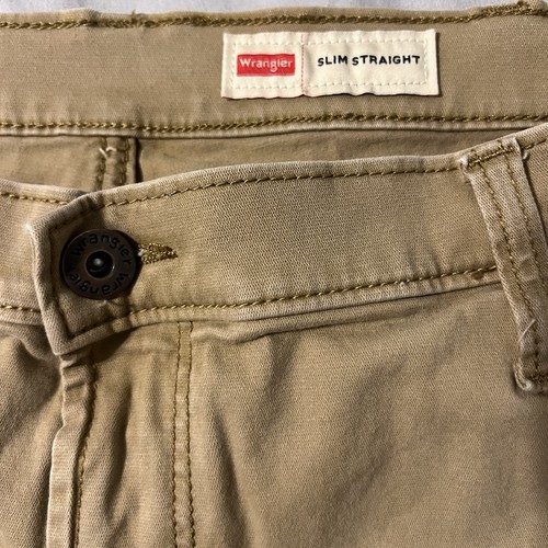 Wrangler Pants Men 40x30 *Hemmed 27” Beige Slim Straight Stretch Everyday Work - Picture 8 of 22