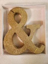 AMPERSAND & LETTER Gold GLITTER DECORATION WOOD SIGN 8" - NEW