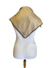 Christian Dior Silk Scarf Beige Tan Navy Blue Border Square Neckerchief VTG A27