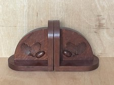 Solid Wood Acorn Embossed Bookends Homeware Decor Rustic Mahogany Varnish