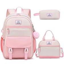 3 PCS Girls School Backpack Set Bookbag Lunch Box Pencil Case Travel Daypack