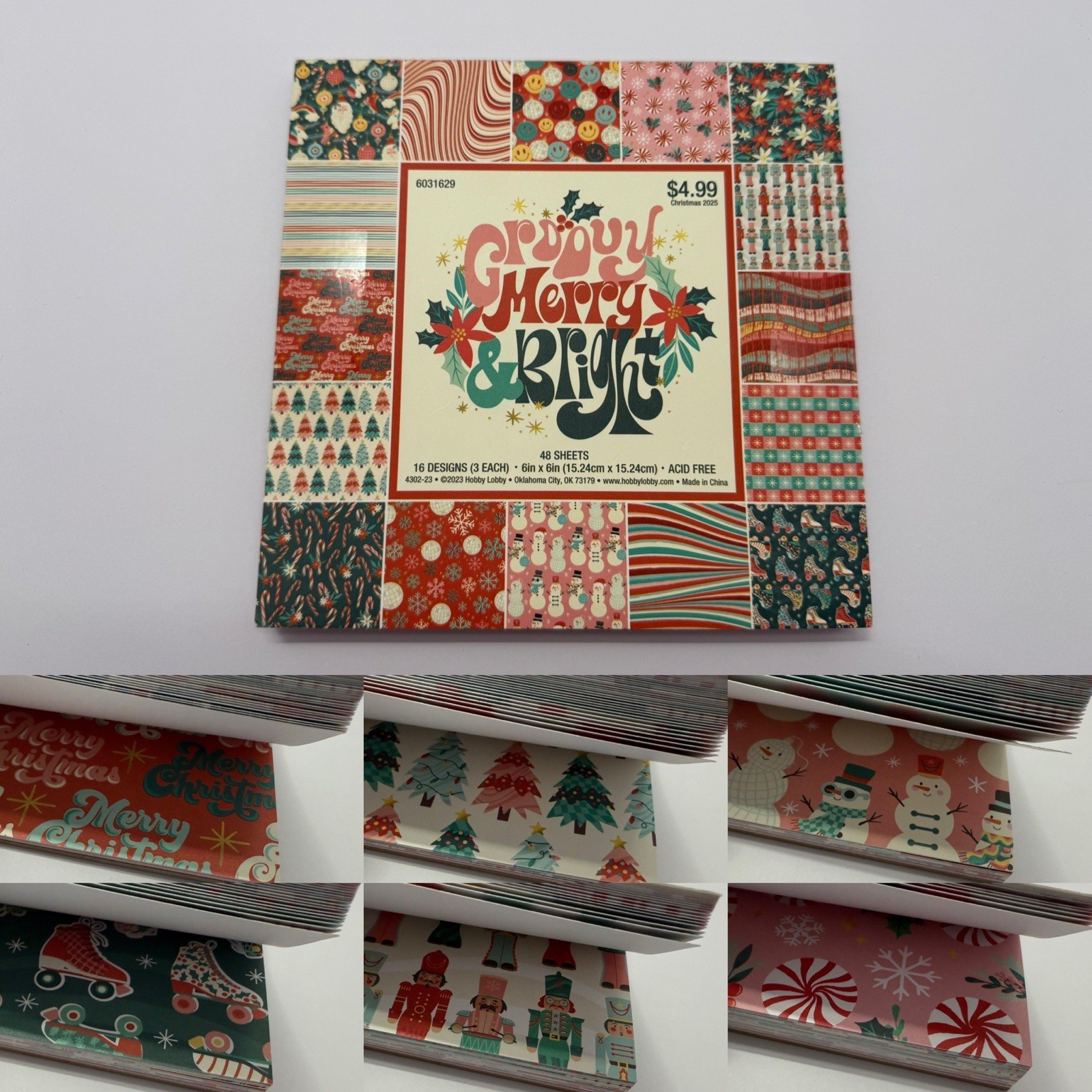 Paper Studio 2025 GROOVY MERRY & BRIGHT 6x6 Paper Pad NEW Christmas Scrapbook