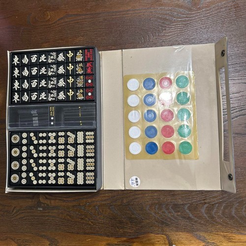JAPONÉS Mahjong Pai SET Negro Kinryu Oro Dragón con Estuche - Imagen 7 de 12