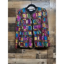 Laurence Kazar Vintage Silk Sequin Beaded Jacket Multicolor Patchwork Small