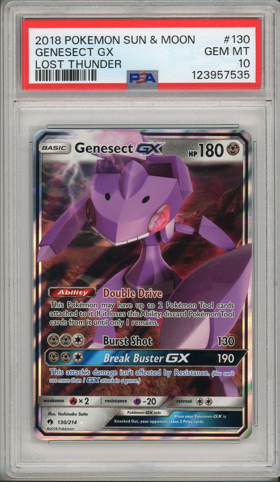2018 Pokemon Sun & Moon Lost Thunder Genesect GX #130 PSA 10