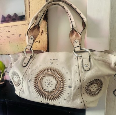 Cromia Beige Women s Studded Shoulder Bag Zip Double Handles Inner Pockets