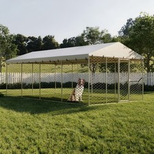 10x20 FT Outdoor Dog Kennel with Canopy, Heavy Duty Galvanized Steel Frame
