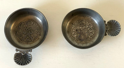 Etain d'art Tastevin French Pewter Wine Tasting Cup Crest Shell Handle Marked 2
