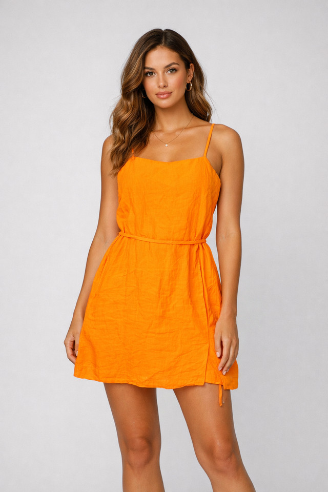 Country Road Mini Dress Size 8 Orange Organic Linen Summer Sundress