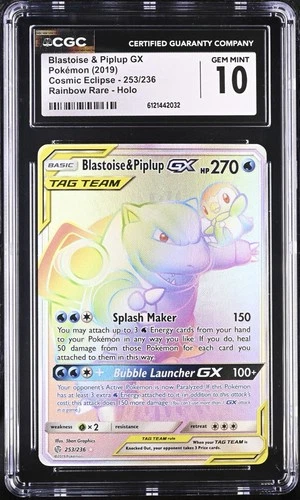 CGC 10 BLASTOISE & PIPLUP GX 253 COSMIC ECLIPSE RAINBOW RARE SUN & MOON POKEMON