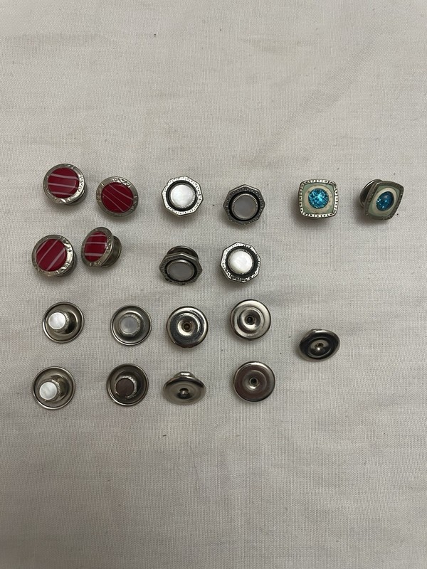 Men's Art Deco Mother of Pearl Red Striped Blue Stone SNAP Link Cuff Links