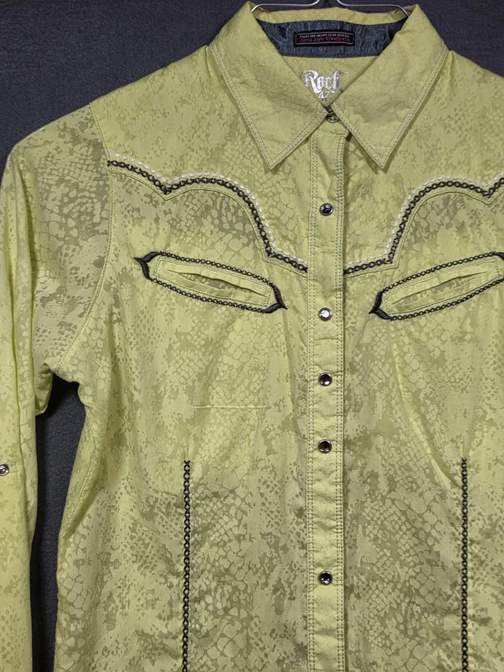 Camisa a Presión Wrangler Rock 47 Para Mujer Manga Larga Amarillo Estrás Talla M HERMOSA Foto 2 de 4