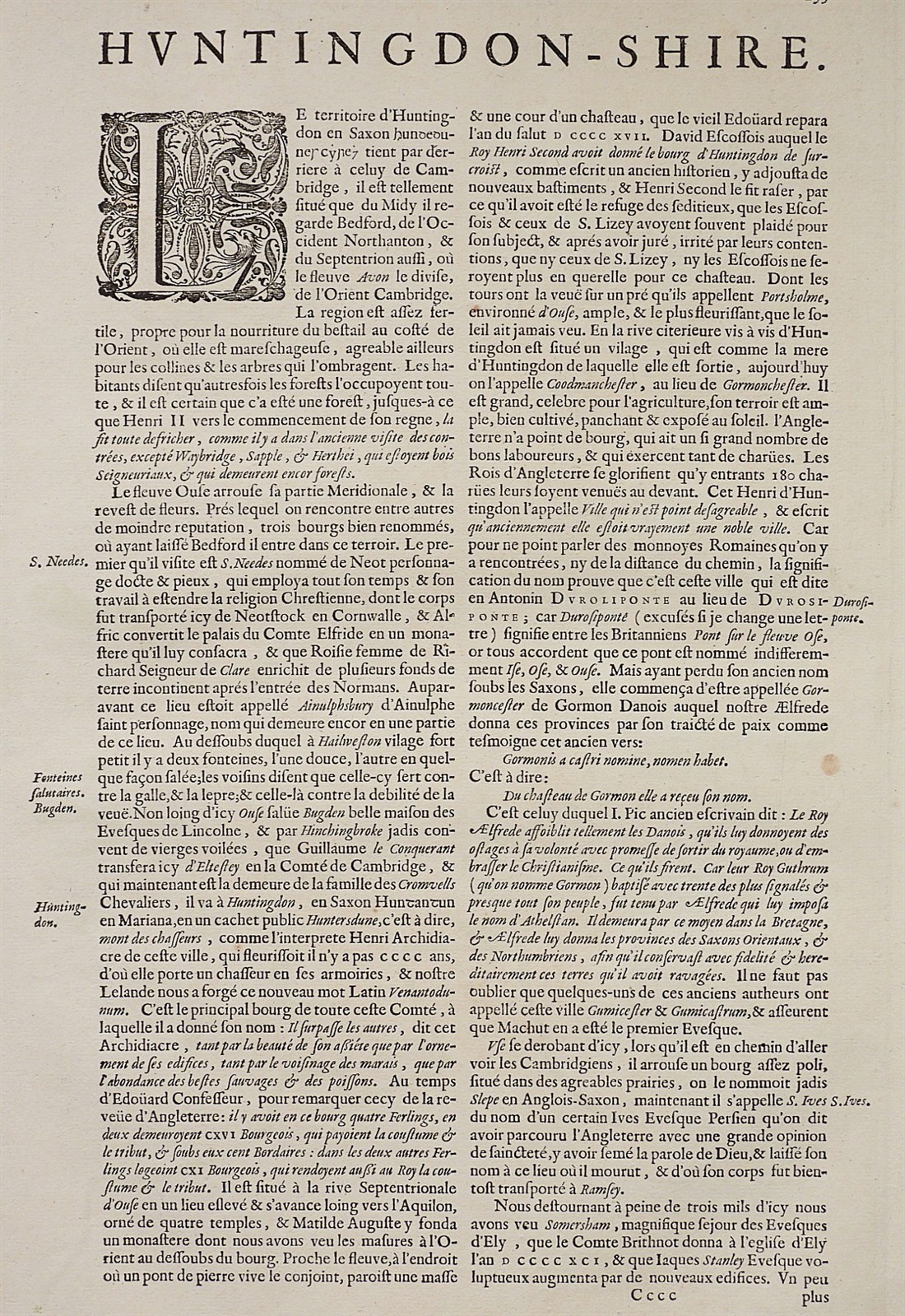 1645 Joan Blaeu Huntingdonensis Comitetus Huntingdon Shire European Map