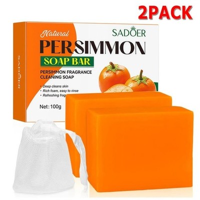 2Pcs Persimmon Soap Bar for Old People Smell, Natural Body Odor Control Bar Soap