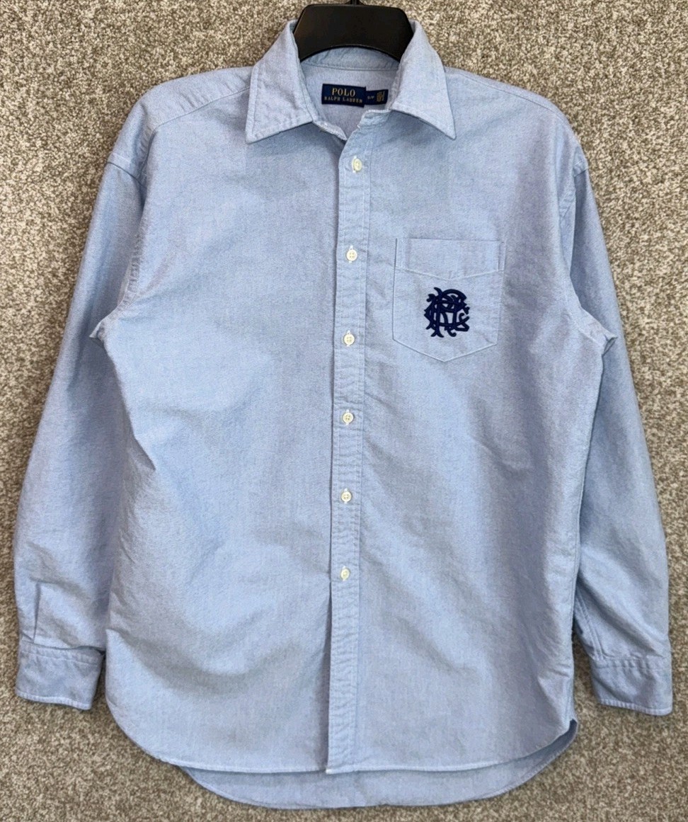 Polo Ralph Lauren Mens Small Blue Embroidered Pocket Long Sleeve Button Up Shirt