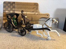 Cabriolet Hansom Cab Cast Iron Horse Drawn Carriage w/ Driver And Passenger