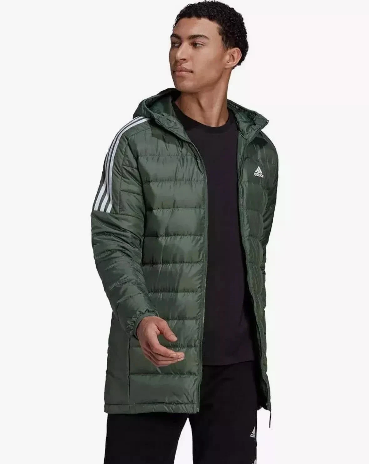 adidas Men`s Essential Quilted Down Parka Quilted Jacket Green Size XS HK4645