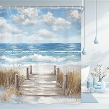 Beach Shower Curtain Blue Beachy Ocean Coastal 60"W x 72"L Pack of 1 A-01blue