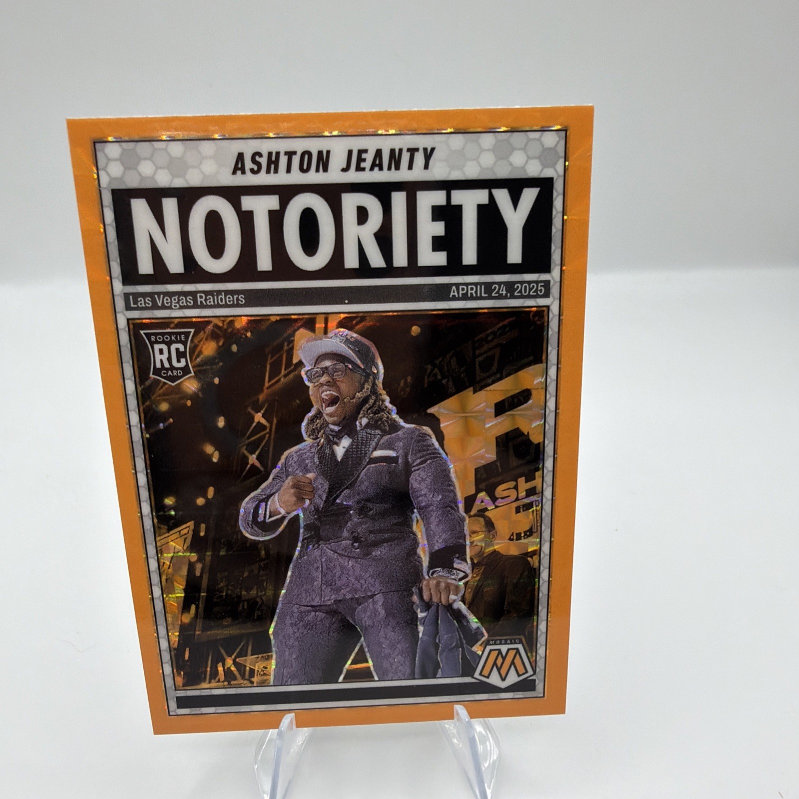 2025 Panini Mosaic - Notoriety Ashton Jeanty #18 Orange Fluorescent Mosaic Prizm
