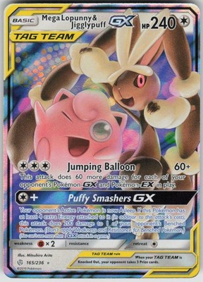 Pokemon Mega Lopunny & Jigglypuff GX Holo Ultra Rare SM - Cosmic Eclipse 165/236