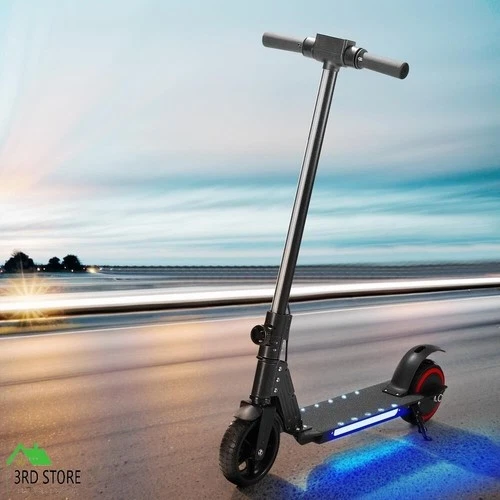 Electric Scooter 130W 16KM/H LED Light Folding Portable For Kids Teens Black