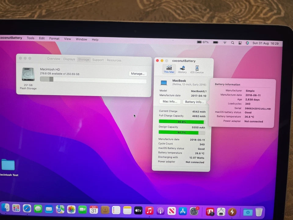 MacBook 12" A1534 Silver Early 2016 1.1GHz Intel Core m3 8GB RAM 256GB SSD - Image 4 of 4