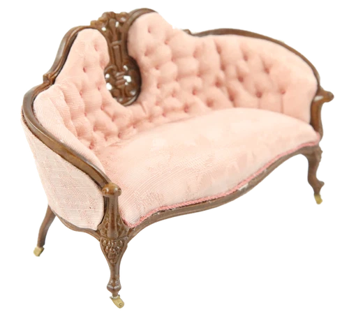 Dolls House American Pink Victorian Sofa JBM Walnut Living Room Furniture 1:12
