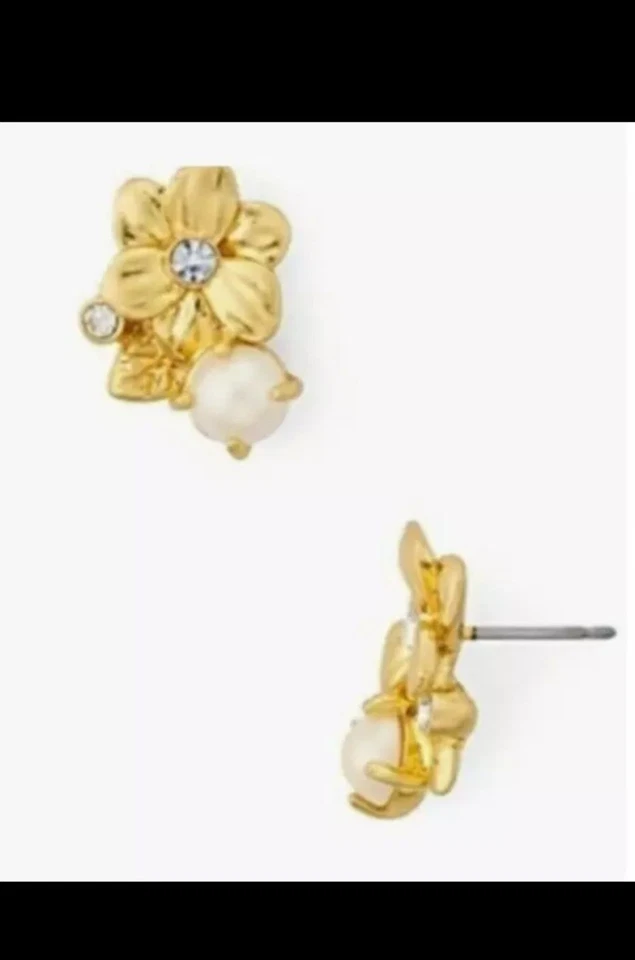 Aretes Kate Spade Wild Garden dorados con flores y perlas con detalles de cristal Foto 4 de 4