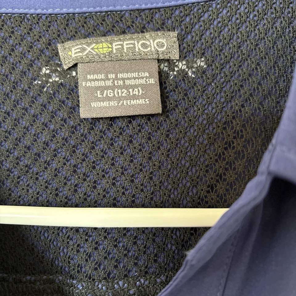 Рубашка женская Exofficio большая синяя фиолетовая активная Lt Wt на пуговицах нейлон карман на молнии - Изображение 2 из 4