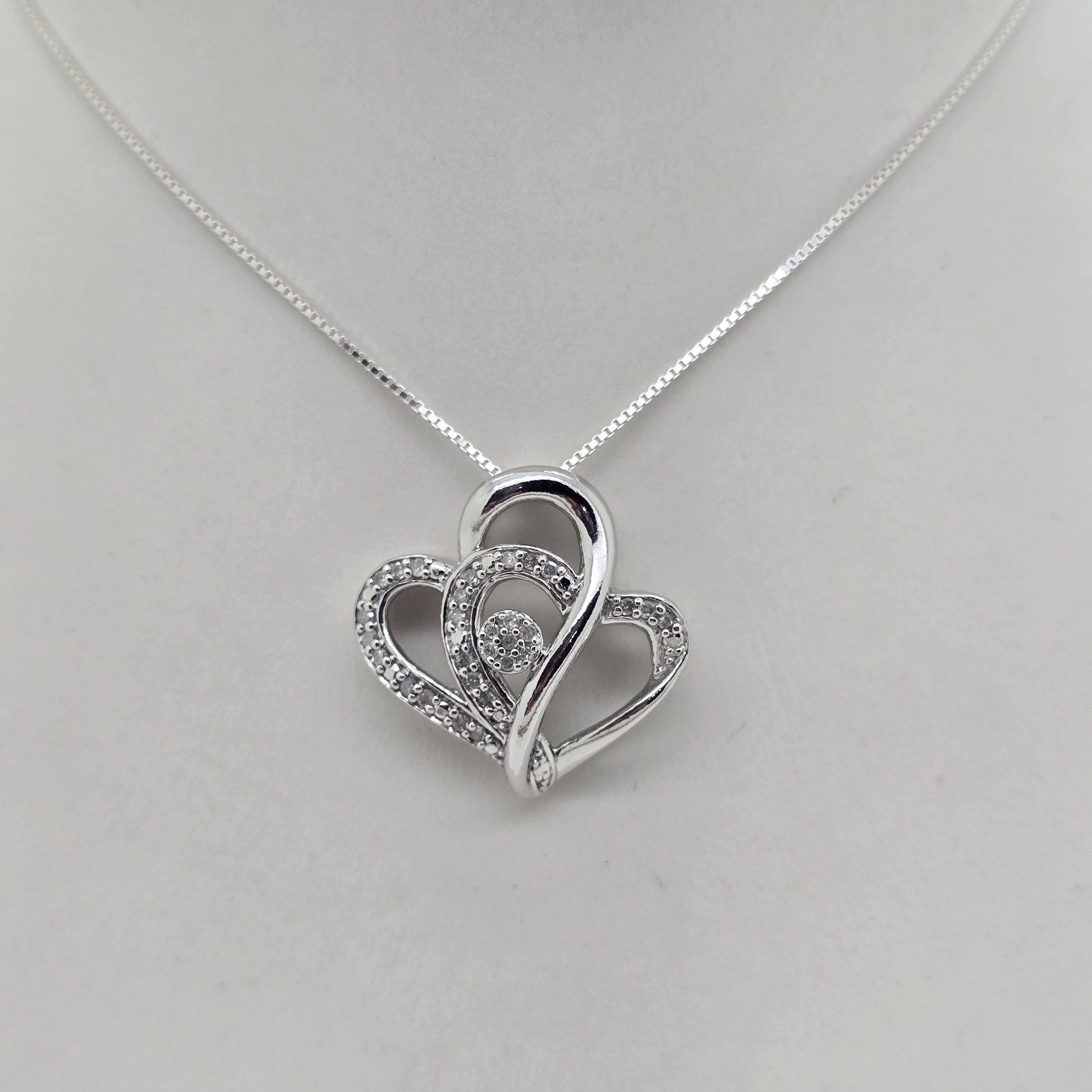 18" Sterling Silver Interlocking Double Heart Clu… - image 6