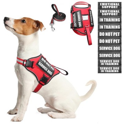 Service Dog Harness Leash Set Training Vest 10 Patches Therapy ESA Red Size S