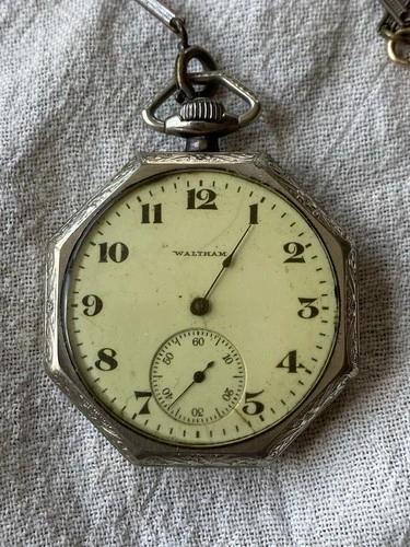 Waltham 15 Jewels Pocket Watch Antique, 14kGold Filled With Chain, Not Running