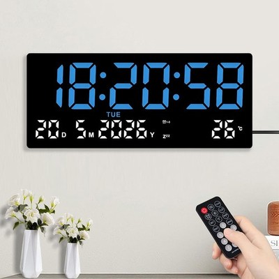 Jonuin große digitale Wanduhr, 15,5'' LED Uhr Powered L, blau 