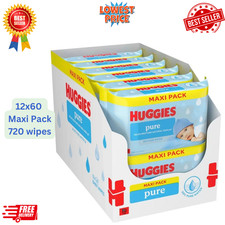 Image of Huggies Plastic Free Pure Baby Wipes 60's - Pack of 12 (720 Wipes)